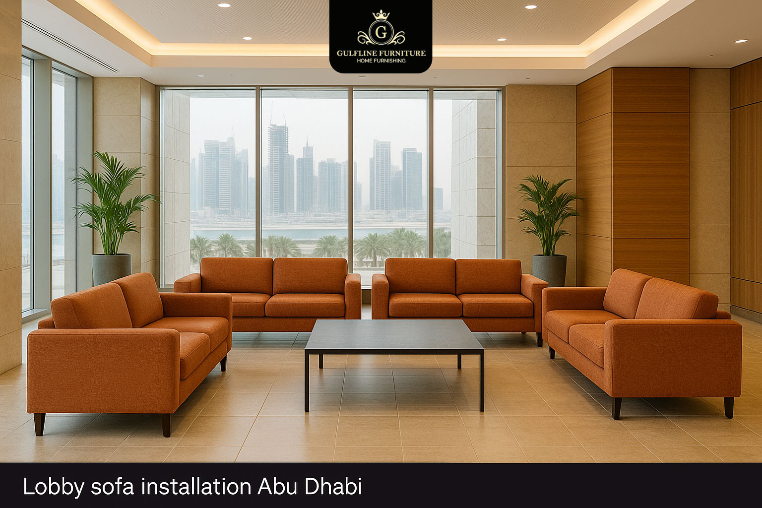 Lobby sofa and hospitality furniture installation in an Abu Dhabi hotel