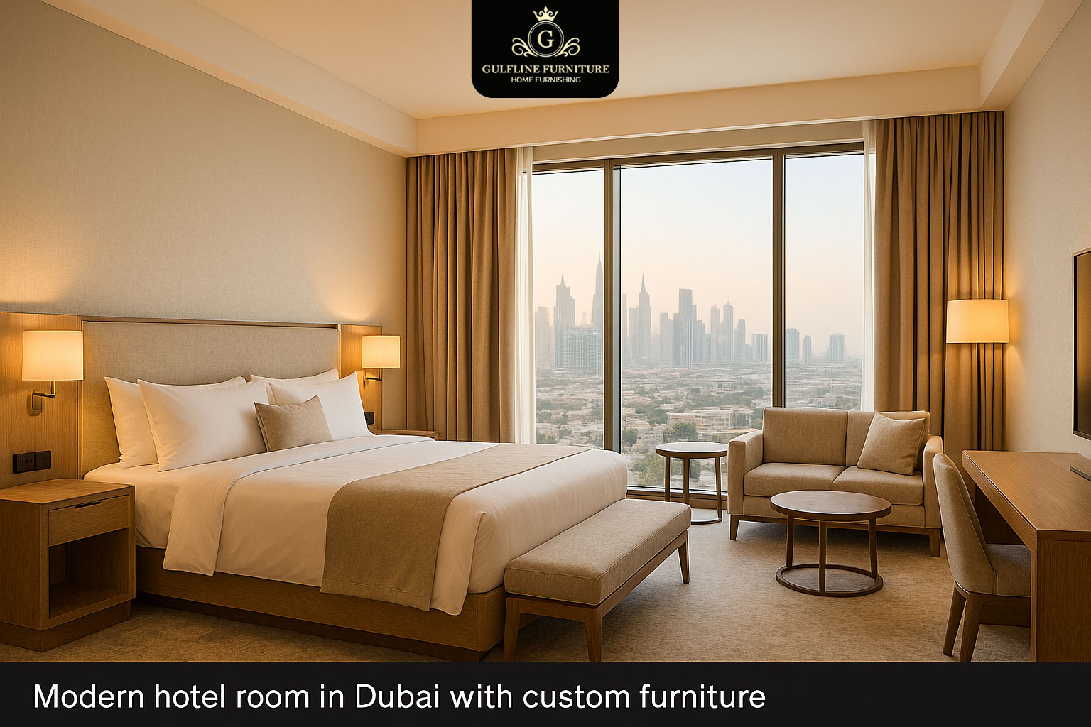 Luxury hotel room interior in Dubai with custom-made furniture by Gulfline